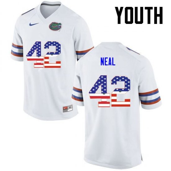 Youth Florida Gators #42 Keanu Neal NCAA Nike White USA Flag Fashion Authentic Stitched College Football Jersey JGH4562JK